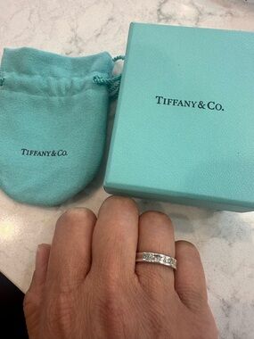 Tiffany & Co. Sterling Silver Ring with Signature Blue Box and Pouch